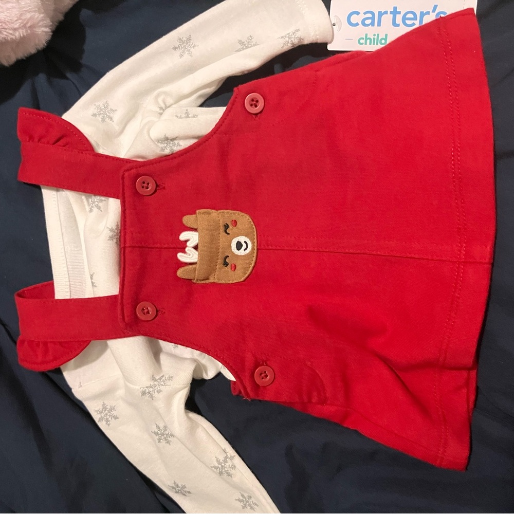 Carter's Red Reindeer Dress with White Long Sleeve